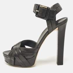 Gucci Black Leather Ankle Strap Sandals Size 38