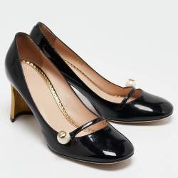 Pre Owned Gucci Black Patent Leather Arille Pearl Pumps Size 39