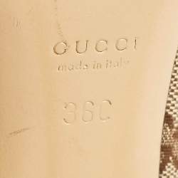 Pre Owned Gucci Brown/Beige GG Canvas Buckle Detail Peep Toe Pumps Size 36