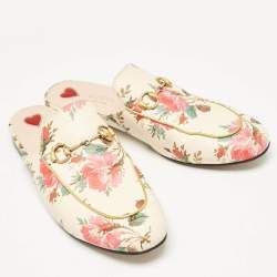 Gucci Multicolor Floral Print Leather Princetown Flat Mules Size 39.5