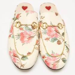 Gucci Multicolor Floral Print Leather Princetown Flat Mules Size 39.5