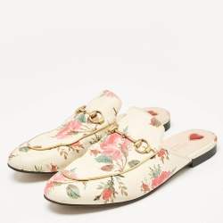Gucci Multicolor Floral Print Leather Princetown Flat Mules Size 39.5