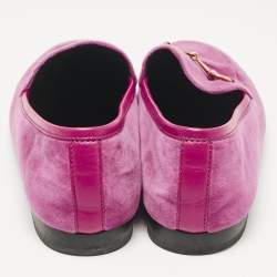 Gucci Fuchsia Velvet and Leather Jordaan Loafers Size 39.5