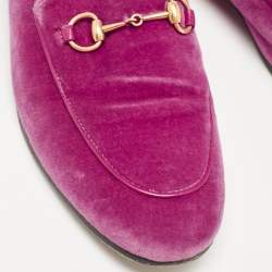 Gucci Fuchsia Velvet and Leather Jordaan Loafers Size 39.5