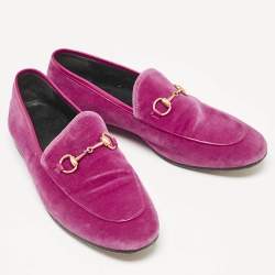 Gucci Fuchsia Velvet and Leather Jordaan Loafers Size 39.5