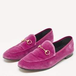 Gucci Fuchsia Velvet and Leather Jordaan Loafers Size 39.5