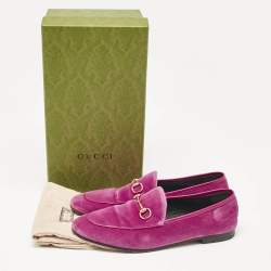 Gucci Fuchsia Velvet and Leather Jordaan Loafers Size 39.5