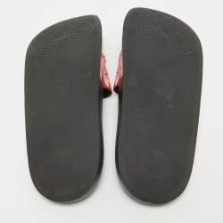 Pre Owned Gucci Beige/Brown GG Supreme Canvas Blooms Print Pool Slides Size 42