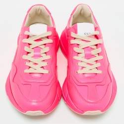 Gucci Neon Pink Leather Rhyton Lace Up Sneakers Size 35