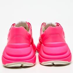 Gucci Neon Pink Leather Rhyton Lace Up Sneakers Size 35