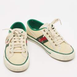 Gucci Cream/Green Canvas Tennis 1977 Lace Up Sneakers Size 36