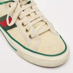 Gucci Cream/Green Canvas Tennis 1977 Lace Up Sneakers Size 36