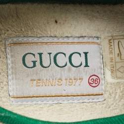 Gucci Cream/Green Canvas Tennis 1977 Lace Up Sneakers Size 36