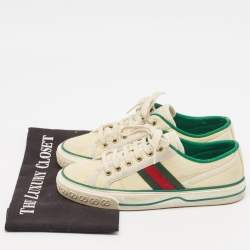 Gucci Cream/Green Canvas Tennis 1977 Lace Up Sneakers Size 36