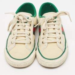Gucci Cream/Green Canvas Tennis 1977 Lace Up Sneakers Size 36