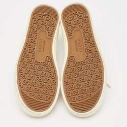 Pre Owned Gucci Cream Canvas Crystal Embellished Tennis 1977 Sneakers Size 37