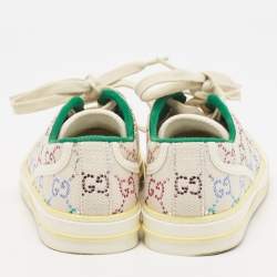 Pre Owned Gucci Cream Canvas Crystal Embellished Tennis 1977 Sneakers Size 37