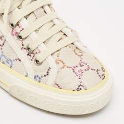 Pre Owned Gucci Cream Canvas Crystal Embellished Tennis 1977 Sneakers Size 37
