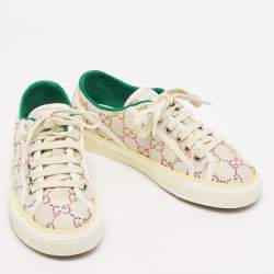 Pre Owned Gucci Cream Canvas Crystal Embellished Tennis 1977 Sneakers Size 37