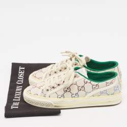 Pre Owned Gucci Cream Canvas Crystal Embellished Tennis 1977 Sneakers Size 37