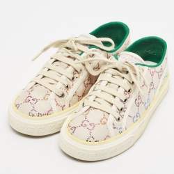 Pre Owned Gucci Cream Canvas Crystal Embellished Tennis 1977 Sneakers Size 37