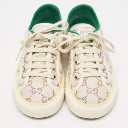 Pre Owned Gucci Cream Canvas Crystal Embellished Tennis 1977 Sneakers Size 37