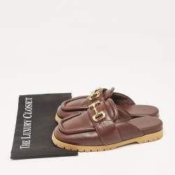 Gucci Burgundy Leather Airel Mules Size 37.5
