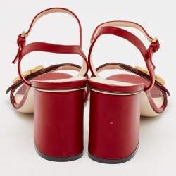 Pre Owned Gucci Red Leather GG Marmont Ankle Strap Sandals Size 37.5