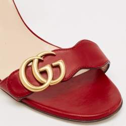 Pre Owned Gucci Red Leather GG Marmont Ankle Strap Sandals Size 37.5