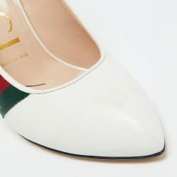 Gucci White Leather Web Detail Sylvie Slingback Pumps Size 38.5