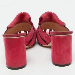 Gucci Pink Suede Leather GG Marmont Fringe Slide Sandals Size 38.5