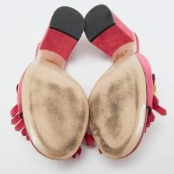Gucci Pink Suede Leather GG Marmont Fringe Slide Sandals Size 38.5