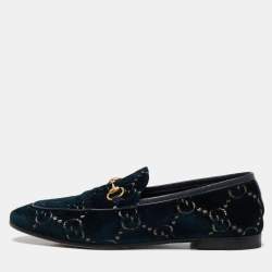 Gucci Navy Blue GG Velvet Jordaan Loafers Size 37.5