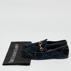 Gucci Navy Blue GG Velvet Jordaan Loafers Size 37.5