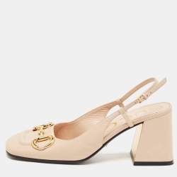 Pre Owned Gucci Beige Leather Horsebit Slingback Pumps Size 37.5