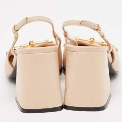 Pre Owned Gucci Beige Leather Horsebit Slingback Pumps Size 37.5