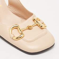 Pre Owned Gucci Beige Leather Horsebit Slingback Pumps Size 37.5