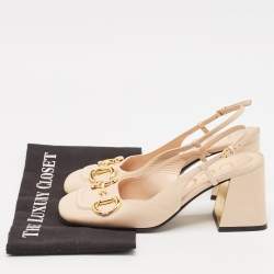 Pre Owned Gucci Beige Leather Horsebit Slingback Pumps Size 37.5