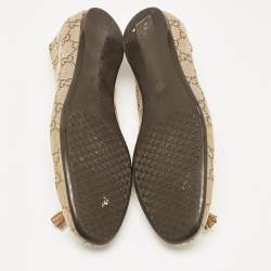 Pre Owned Gucci Brown/Beige GG Canvas Bamboo Tassel Bow Ballet Flats Size 39.5