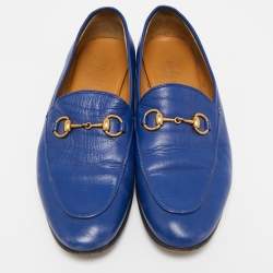 Gucci Blue Leather Jordaan Loafers Size 37.5