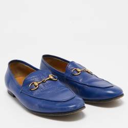 Gucci Blue Leather Jordaan Loafers Size 37.5