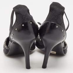 Pre Owned Gucci Black GG Canvas and Leather Studded Horsebit Ankle Strap Pumps Size 37.5