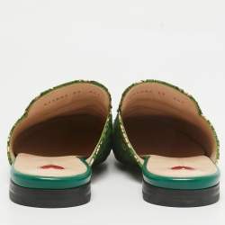 Gucci Green/Beige Mesh and Lace  Princetown Mules Size 39