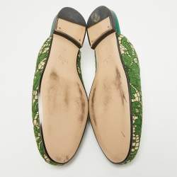 Gucci Green/Beige Mesh and Lace  Princetown Mules Size 39