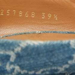 Pre Owned Gucci Blue GG Denim Charlotte Horsebit Peep Toe Wedge Pumps Size 39.5