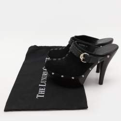Gucci Black Leather and Suede Janis Clogs Size 37