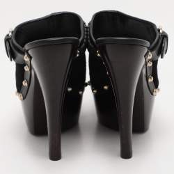 Gucci Black Leather and Suede Janis Clogs Size 37