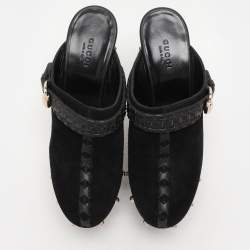 Gucci Black Leather and Suede Janis Clogs Size 37