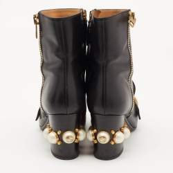 Gucci Black Leather Web Ankle Length Boots Size 37.5