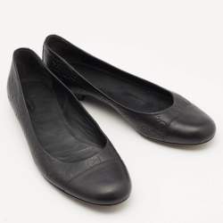 Gucci Black Guccissima Leather Cap Toe Ballet Flats Size 37.5